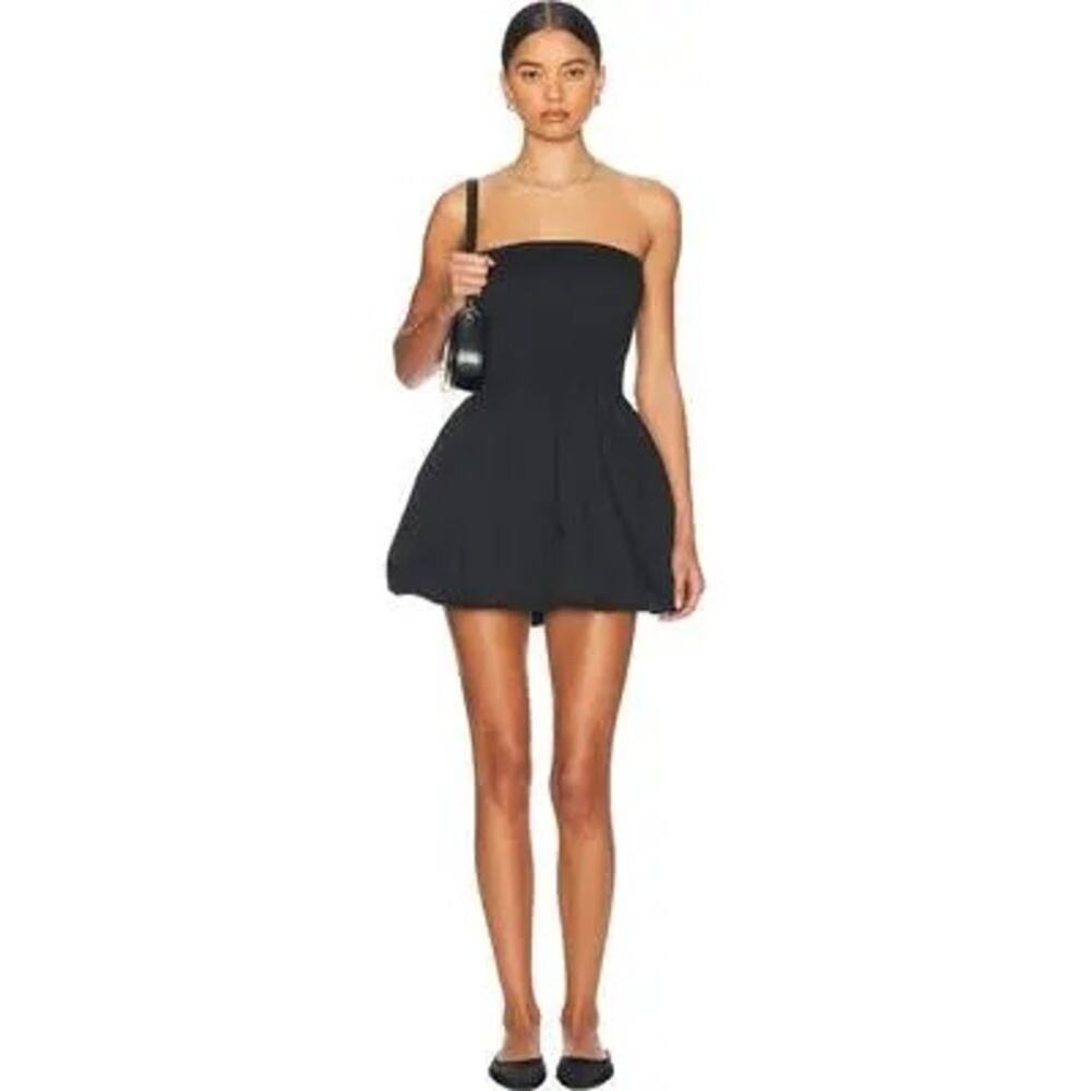 Simon Miller Via Mini Dress L Black Cotton Smocked Strapless Bubble Hem - Picture 3 of 9